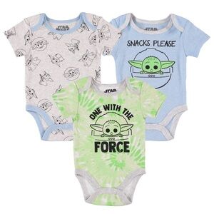 Star Wars Baby Yoda Bodysuits - Gray, Blue, Green 0-3 mo